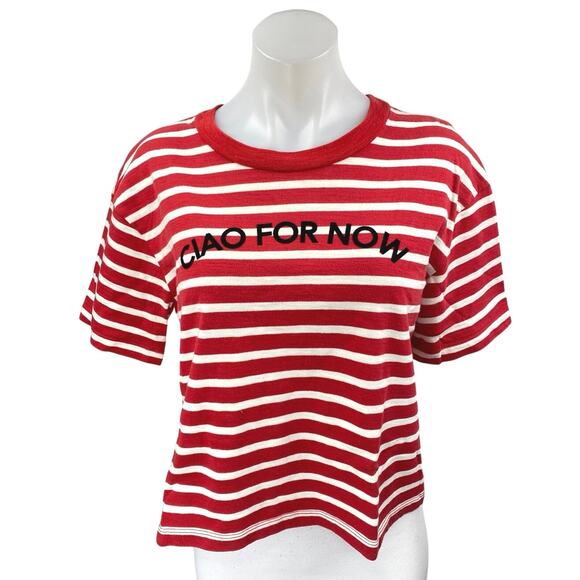 Madewell Ciao For Now Red Striped Short Sleeve Crew Neck Crop Tee T-Shirt Top S - Picture 1 of 5